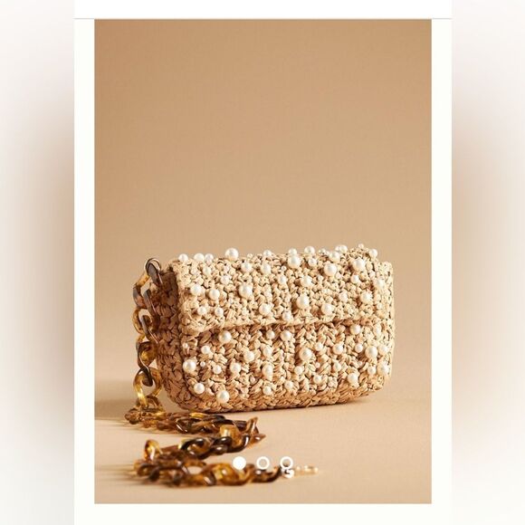 Anthropologie The Fiona Shoulder Bag: Embellished Neutral Raffia (no strap) - Picture 3 of 7